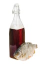A bottle of domestic beer and dried fish Royalty Free Stock Photo