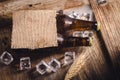 Bottle Draft Beer and ice on wooden table Royalty Free Stock Photo