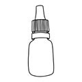 Bottle for drops in the style of Doodle.A small bottle with a lid.Black and white illustration.Monochrome.Hygiene and healthcare