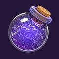 Bottle of Electricity. Game icon of magic elixir. Interface for rpg or match3 game. Energy, lightning, electric. Big Royalty Free Stock Photo