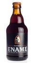 Bottle of Ename Dubbel beer on a white background