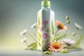 Bottle of essences and flowers, spa concept. Generative AI