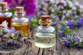 A bottle of essential oil with hyssop and clary sage