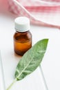 Bottle of essential sage oil. Royalty Free Stock Photo