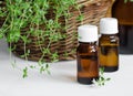 Bottle of essential thyme oil Royalty Free Stock Photo