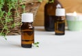 Bottle of essential thyme oil Royalty Free Stock Photo