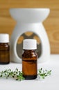 Bottle of essential thyme oil Royalty Free Stock Photo