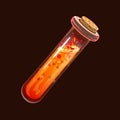 Bottle of fire. Game icon of magic elixir. Interface for rpg or match3 game. Fire, energy, lava, flame. Royalty Free Stock Photo