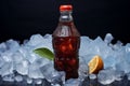 Bottle of fizzy carbonated beverage paired with ice for a cooling treat Royalty Free Stock Photo