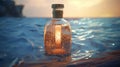 a bottle that floats tilted in the sea and shaken Royalty Free Stock Photo