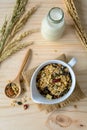 Bottle of fresh milk with Oat and whole wheat grains flake Royalty Free Stock Photo