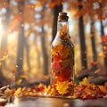 Bottle full of autumn leaves