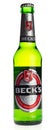 Bottle of German Becks beer on white