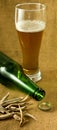 Bottle, a glass of beer and dry fish closeup Royalty Free Stock Photo