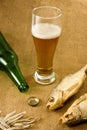 Bottle, a glass of beer and dry fish Royalty Free Stock Photo