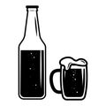 Bottle and glass of beer icon. Alcohol symbol vector illustration Royalty Free Stock Photo