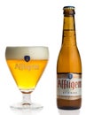 Bottle and glass of Belgian Affligem Blonde beer Royalty Free Stock Photo