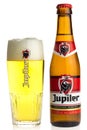 Bottle and glass of Belgian Jupiler beer