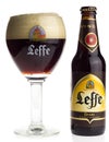 Bottle and glass of Belgian Leffe Bruin beer