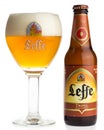 Bottle and glass of Belgian Leffe Tripel beer Royalty Free Stock Photo