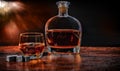 Bottle and glass of brandy with reusable ice cubes Royalty Free Stock Photo