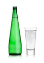 Bottle and glass with healthy sparkling water Royalty Free Stock Photo