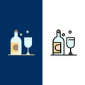 Bottle, Glass, Ireland Icons. Flat and Line Filled Icon Set Vector Blue Background