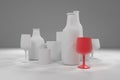 Bottle & glass, market differentiation, outstanding, stand out from the crowd for design texture, background. 3D render.