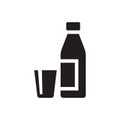 Bottle and glass mug graphic black icon design. Natural milk drink. Mineral clean water. Cola product. Fresh juice. Vector illustr