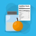 Bottle glass orange nutrition facts sticker information Royalty Free Stock Photo