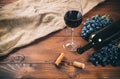 Bottle and glass of red wine, grape, Royalty Free Stock Photo