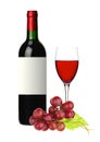 Bottle and glass of red wine and grape isolated on white Royalty Free Stock Photo