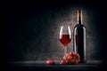 Bottle and glass of red wine with grapes Royalty Free Stock Photo