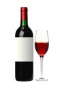 Bottle and glass of red wine isolated on white Royalty Free Stock Photo