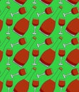 Bottle and glass of red wine seamless pattern on green background Royalty Free Stock Photo