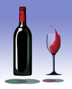 A bottle and a glass of splashing wine hover inches above their own shadows in this interesting take on red wine