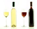Bottle and glass of white and red wine isolated Royalty Free Stock Photo