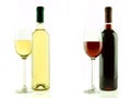 Bottle And Glass Of White And Red Wine Isolated