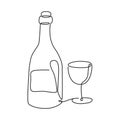 bottle and glass of wine continuous line drawing