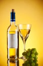Bottle and glass of wine, grape bunch Royalty Free Stock Photo