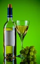 Bottle and glass of wine, grape bunch Royalty Free Stock Photo