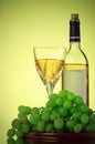 Bottle and glass of wine, grape bunch Royalty Free Stock Photo