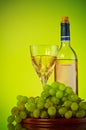 Bottle and glass of wine, grape bunch Royalty Free Stock Photo