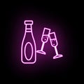 A bottle and glasses of champagne neon icon. Simple thin line, outline vector of casino icons for ui and ux, website or mobile Royalty Free Stock Photo
