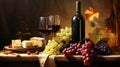 red wine, grapes and cheese still life Royalty Free Stock Photo