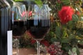 Bottle & Glasses of Red Wine on Outdoor Table Royalty Free Stock Photo