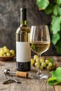 Bottle and glasses of white wine with crate in a still life Royalty Free Stock Photo