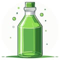 Bottle of Green Liquid Elixir with Lid Surrounded by Floating Green Elements Royalty Free Stock Photo