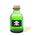 Bottle with green liquid and the poison sign label