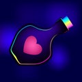 Bottle with a heart on a blue background. Magic elixir of love or poison. Vector Royalty Free Stock Photo